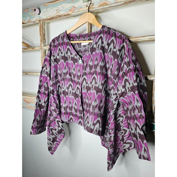 Bryn Walker Linen Ikat Print One Button Over shirt Ladies size Medium - Picture 8 of 10